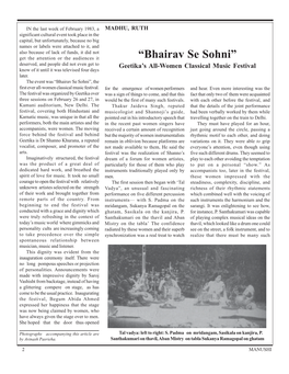 Bhairav Se Sohni” Deserved, and People Did Not Even Get to Geetika’S All-Women Classical Music Festival Know of It Until It Was Televised Four Days Later
