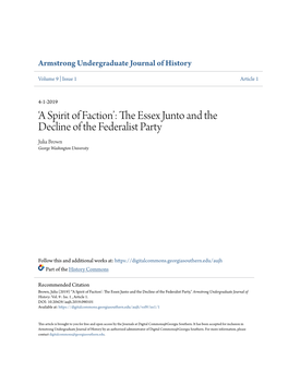 The Essex Junto and the Decline of the Federalist Party Julia Brown George Washington University