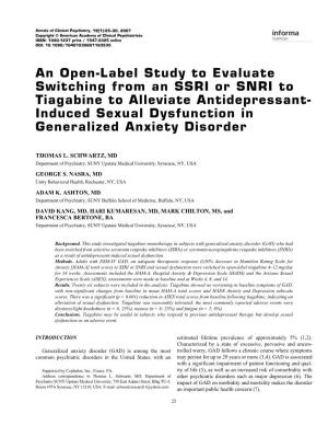 An Open-Label Study to Evaluate Switching from an SSRI Or SNRI To