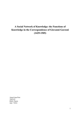 A Social Network of Knowledge: the Functions of Knowledge in the Correspondence of Giovanni Garzoni (1429-1505)