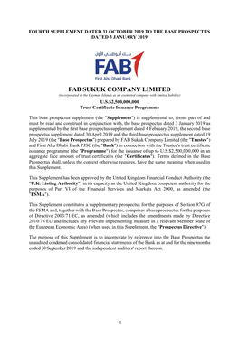 FAB SUKUK COMPANY LIMITED (Incorporated in the Cayman Islands As an Exempted Company with Limited Liability) U.S.$2,500,000,000 Trust Certificate Issuance Programme