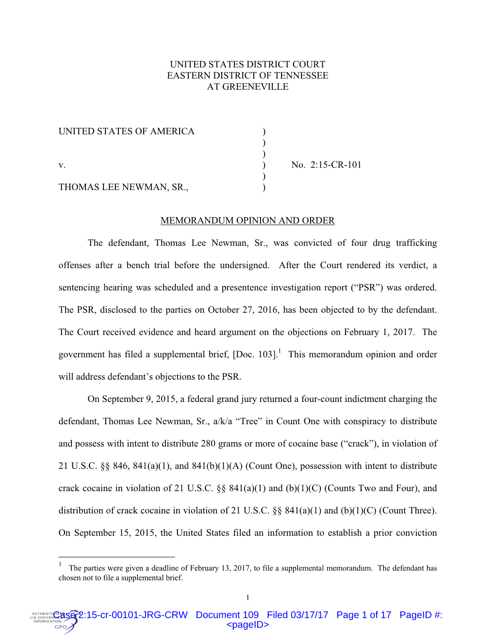 United States District Court Eastern District of Tennessee at Greeneville