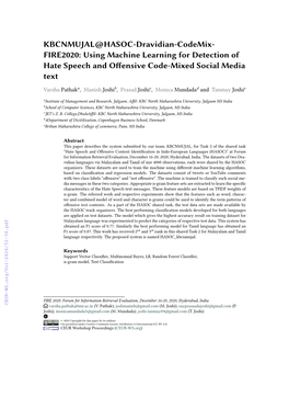 Using Machine Learning for Detection of Hate Speech and Offensive Code-Mixed Social Media Text