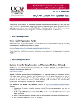 TM/CAM Update First Quarter 2011