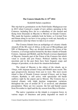 The Comoro Islands Dec 4- 15 2014 Sicklebill