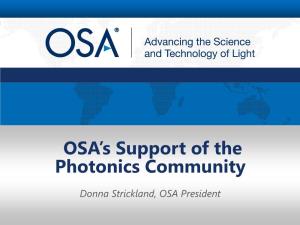 OSA's Support of the Photonics Community