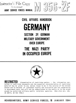 Germany Section 2F: German Military Government Over Europe the Nazi Party Inoccupied Europe