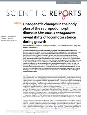 Ontogenetic Changes in the Body Plan of the Sauropodomorph Dinosaur Mussaurus Patagonicus Reveal Shifts of Locomotor Stance Duri