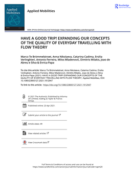 Expanding Our Concepts of the Quality of Everyday Travelling with Flow Theory