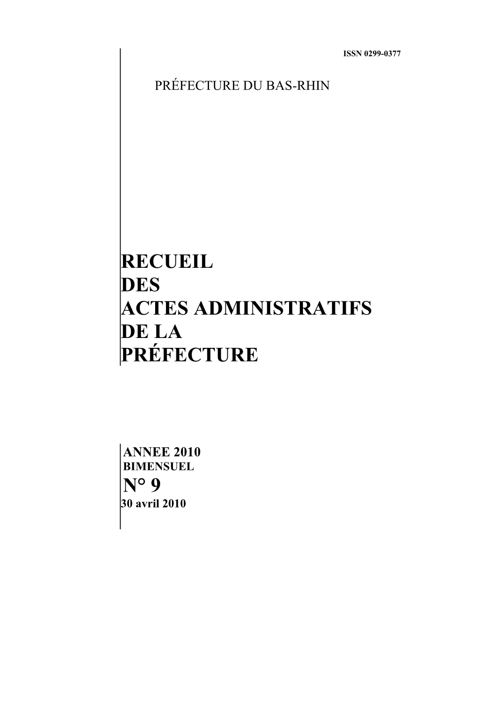 Recueil Des Actes Administratifs De La Préfecture