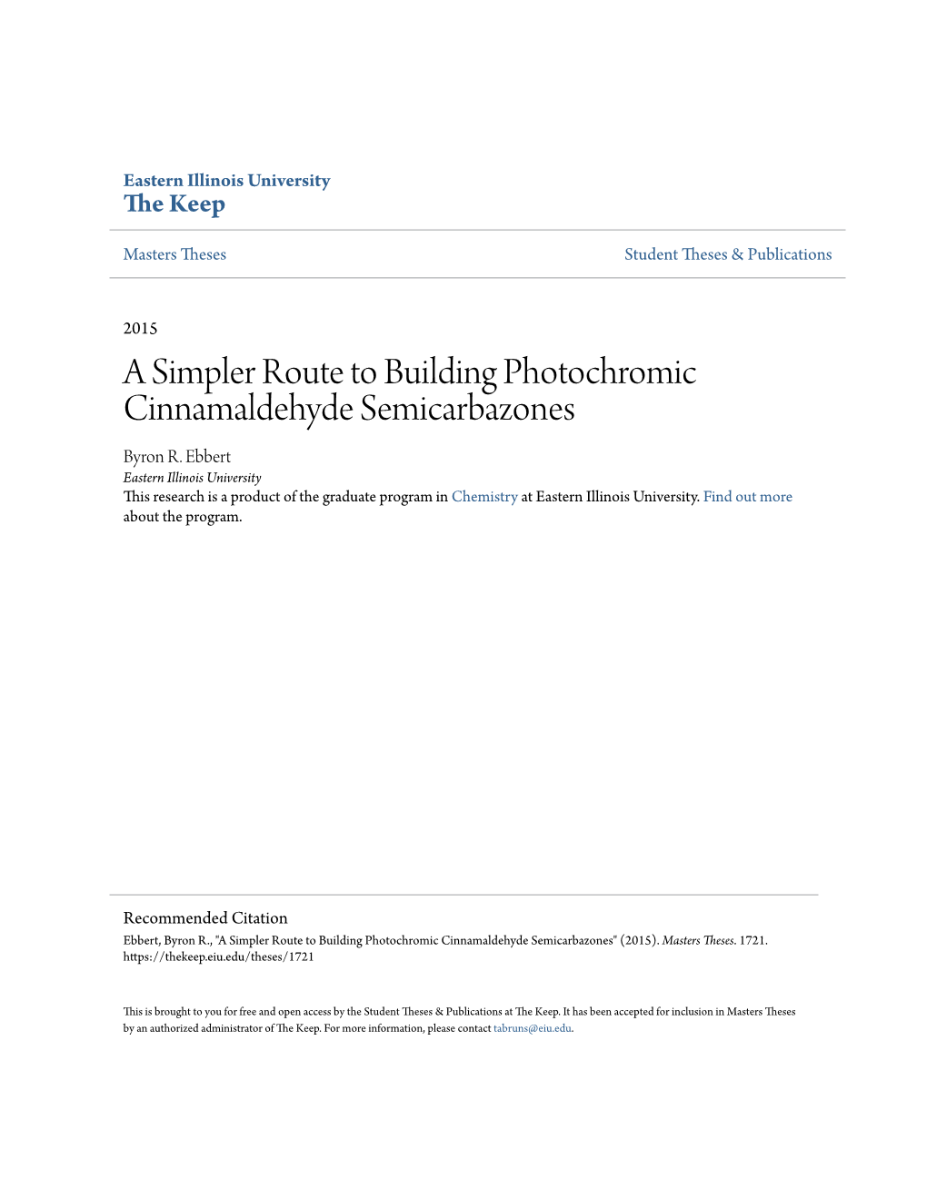 A Simpler Route to Building Photochromic Cinnamaldehyde Semicarbazones Byron R