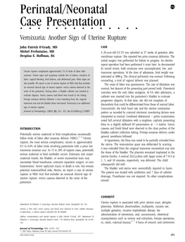 Perinatal/Neonatal Case Presentation