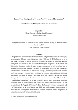 From “Non-Immigration Country” to “Country of Integration”