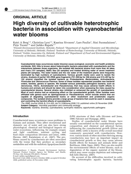High Diversity of Cultivable Heterotrophic Bacteria in Association with Cyanobacterial Water Blooms