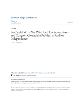 Be Careful What You Wish For: How Accountants and Congress Created the Problem of Auditor Independence Sean M