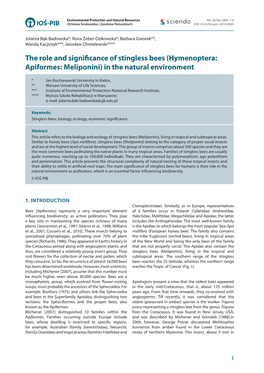 The Role and Significance of Stingless Bees (Hymenoptera: Apiformes: Meliponini) in the Natural Environment