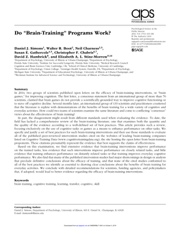 Do “Brain-Training” Programs Work? 2016, Vol
