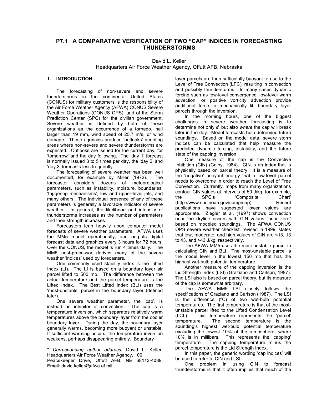 P7.1 a Comparative Verification of Two “Cap” Indices in Forecasting Thunderstorms