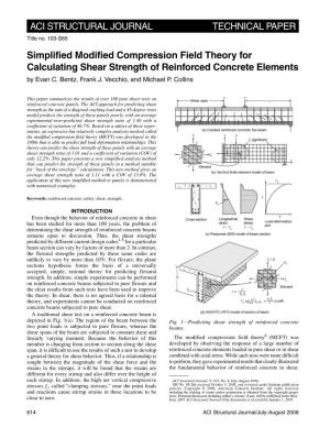 ACI STRUCTURAL JOURNAL TECHNICAL PAPER Simplified Modified Compression Field Theory for Calculating Shear Strength of Reinforced