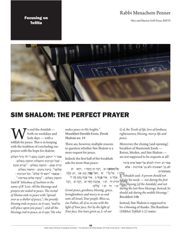 Sim Shalom: the Perfect Prayer