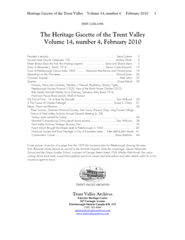 The Heritage Gazette of the Trent Valley Volume 14, Number 4, February 2010