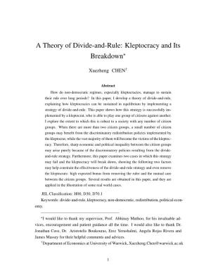 A Theory of Divide-And-Rule: Kleptocracy and Its Breakdown?
