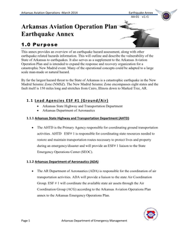 Arkansas Aviation Operation Plan Earthquake Annex