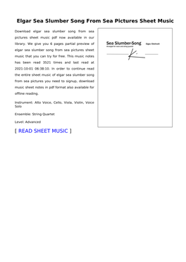 Elgar Sea Slumber Song from Sea Pictures Sheet Music