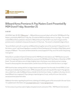 Billboard Korea Premieres K-Pop Masters Event Presented by MGM Grand Friday, November 25