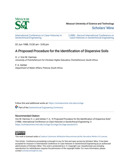A Proposed Procedure for the Identification of Dispersive Soils