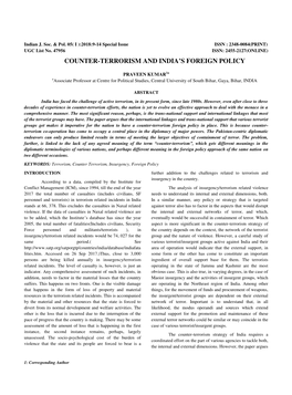 Counter-Terrorism and India's Foreign Policy