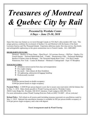 Treasures of Montreal & Quebec City by Rail