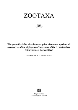 Zootaxa, the Genus Peckoltia with the Description of Two New Species and a Reanalysis