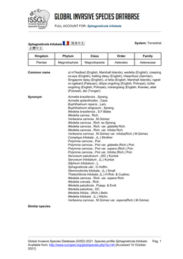 Sphagneticola Trilobata Global Invasive Species Database (GISD)