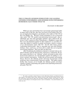 The Ultimate Gender Stereotype: Equalizing Gender-Conforming and Gender-Nonconforming Homosexuals Under Title Vii