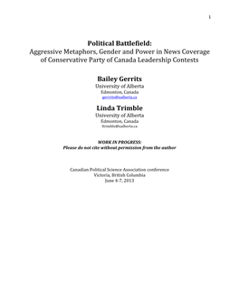 Political Battlefield: Aggressive Metaphors, Gender and Power in News Coverage of Conservative Party of Canada Leadership Contests