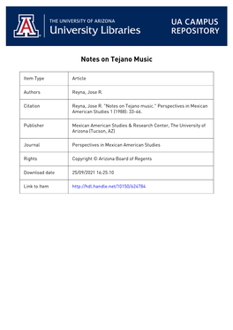 Notes on Tejano Music