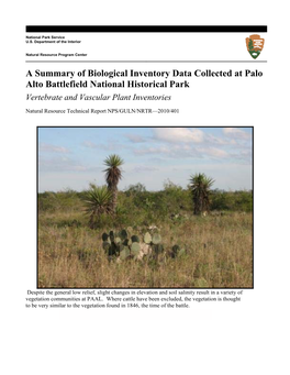 A Summary of Biological Inventory Data Collected at Palo Alto Battlefield National Historical Park Vertebrate and Vascular Plant Inventories
