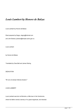 Louis Lambert by Honore De Balzac&lt;/H1&gt;