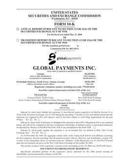 GLOBAL PAYMENTS INC. (Exact Name of Registrant As Specified in Charter) Georgia 58-2567903 (State Or Other Jurisdiction of (I.R.S