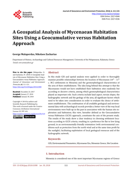 A Geospatial Analysis of Mycenaean Habitation Sites Using a Geocumulative Versus Habitation Approach