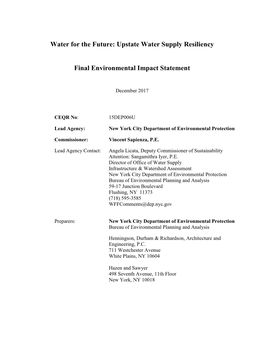 Upstate Water Supply Resiliency Final Environmental Impact Statement