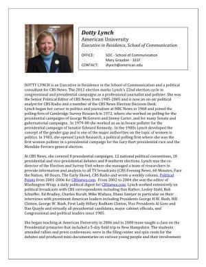 Dotty Lynch American University Executive in Residence, School of Communication