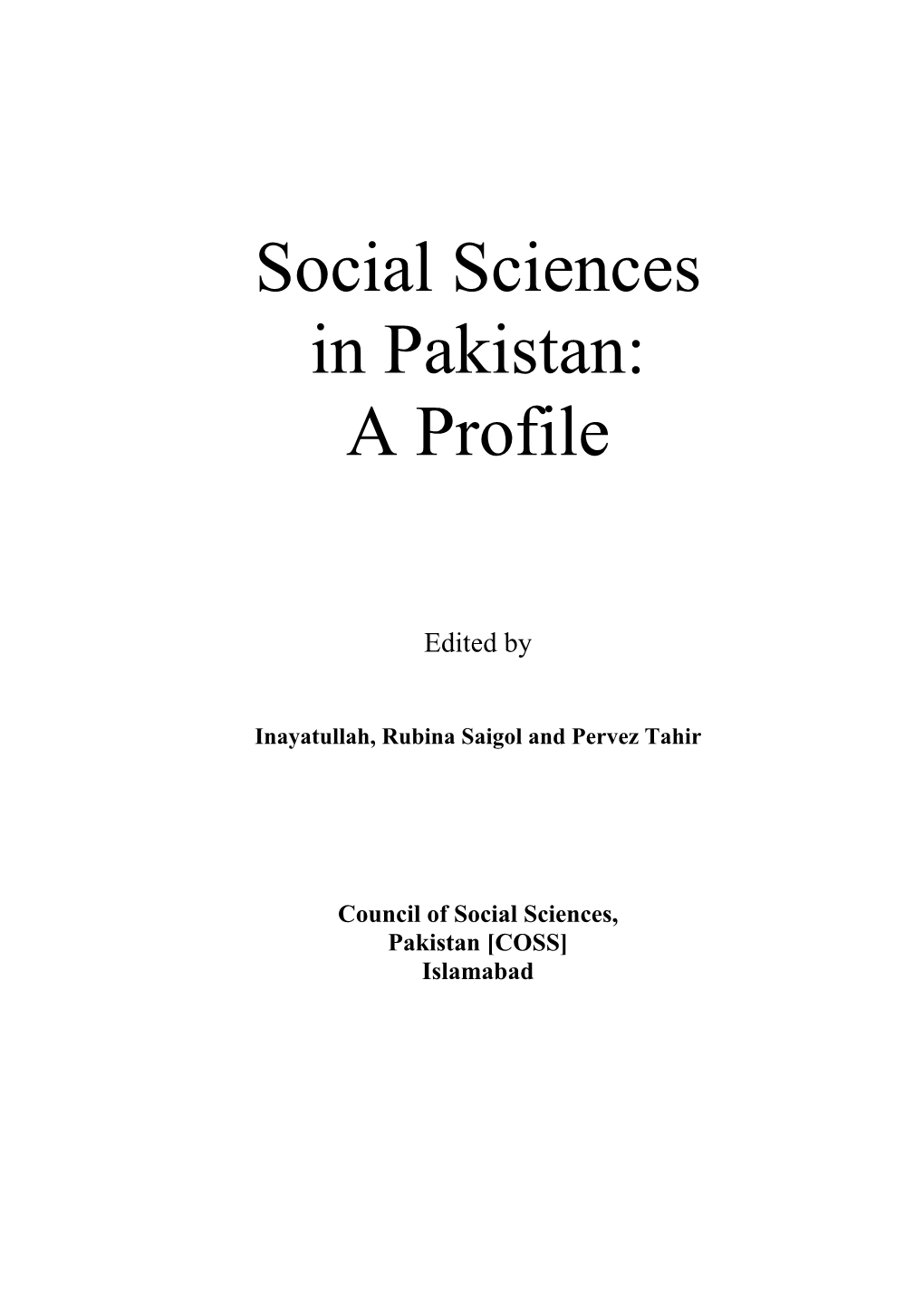 Social Sciences in Pakistan: a Profile