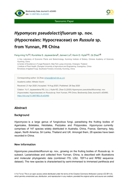 Hypomyces Pseudolactifluorum Sp. Nov. (Hypocreales: Hypocreaceae) on Russula Sp