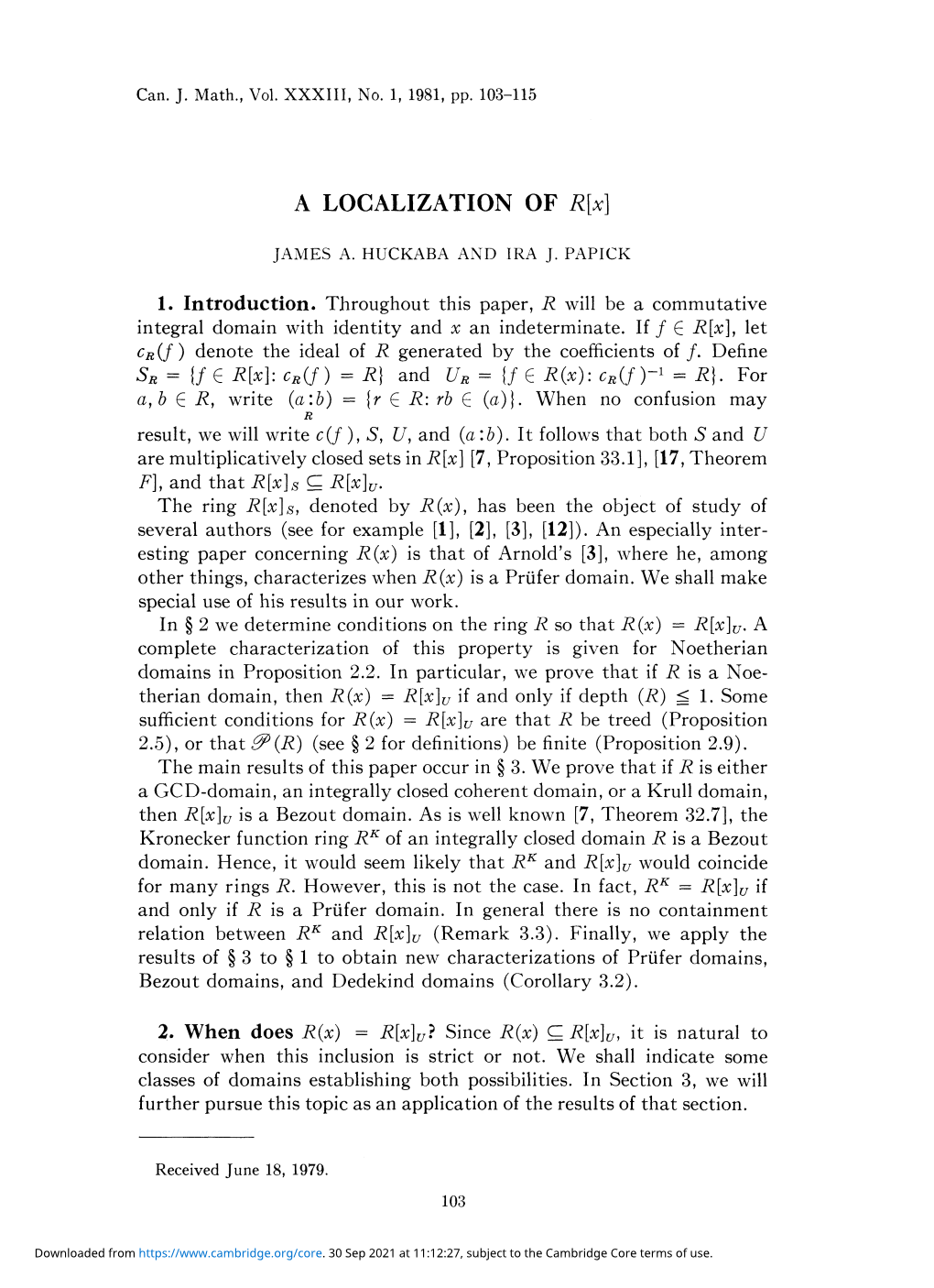 A LOCALIZATION of R[X]