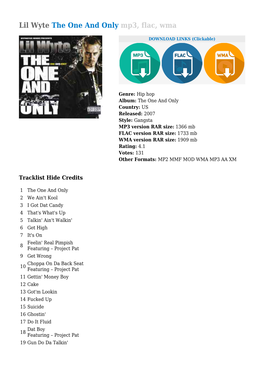 Lil Wyte the One and Only Mp3, Flac, Wma