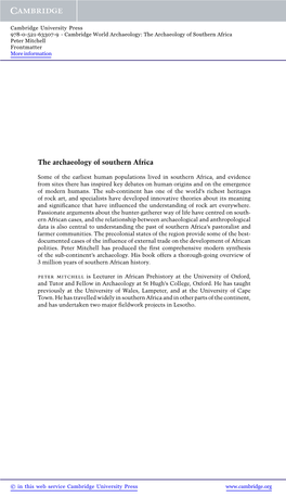 The Archaeology of Southern Africa Peter Mitchell Frontmatter More Information