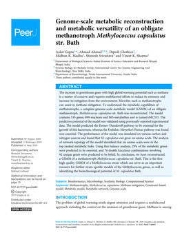 Genome-Scale Metabolic Reconstruction and Metabolic Versatility of an Obligate Methanotroph Methylococcus Capsulatus Str. Bath