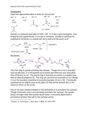 Bowman Chem 345 Lecture Notes by Topic Cyanohydrin